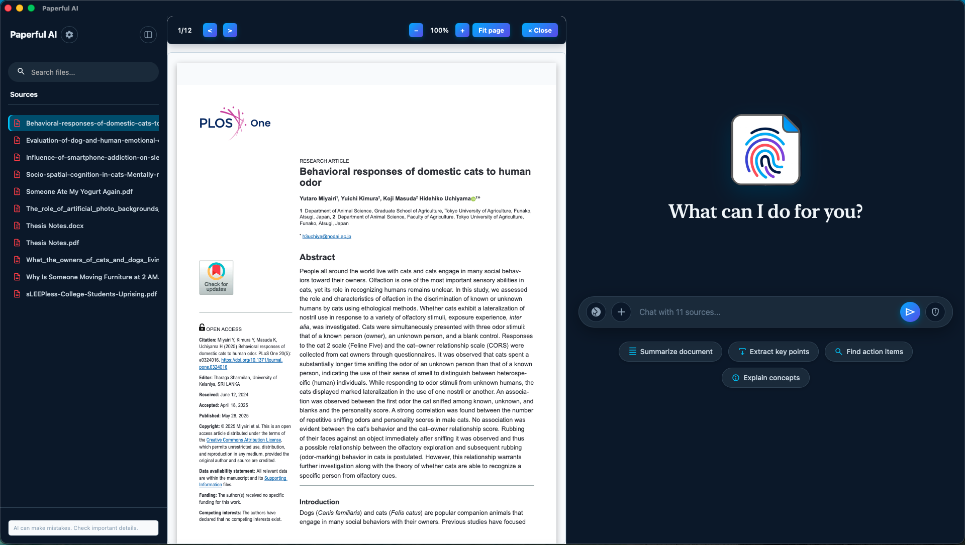A PDF open in the document viewer beside the answer panel, with a highlighted source passage